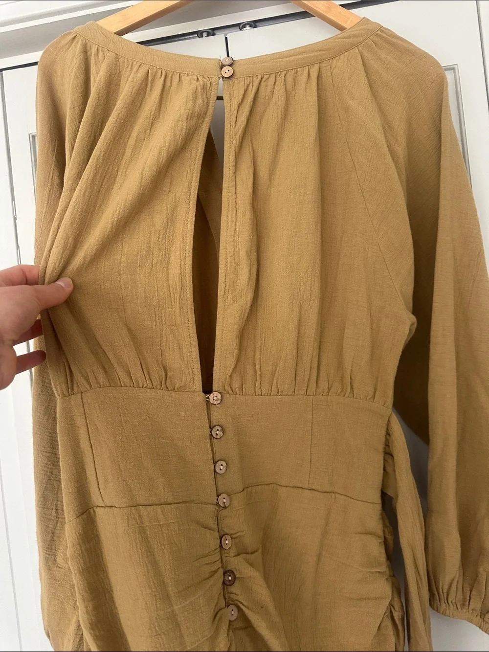 Free People Mustard Long Sleeve Tie-Neck Dress